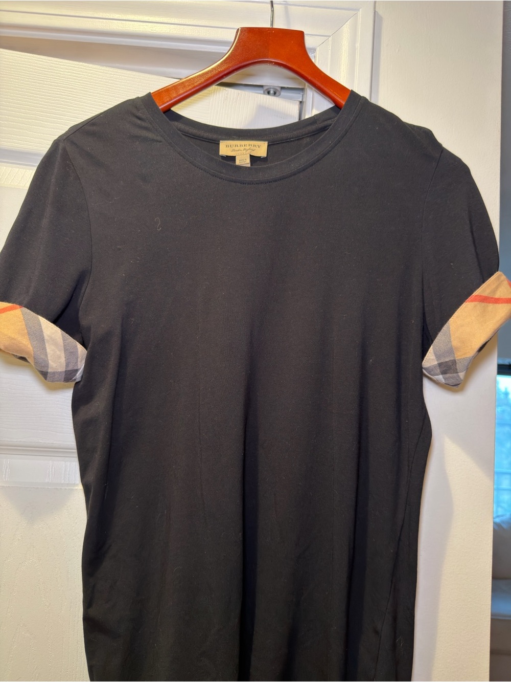 Burberry Black Short-Sleeve Tee with Signature Check Sleeve Trim